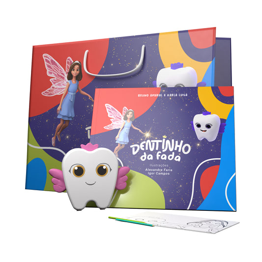Kit Dentinho da Fada - Livro + Porta Dentinho + Bloquinho de colorir (brinde)